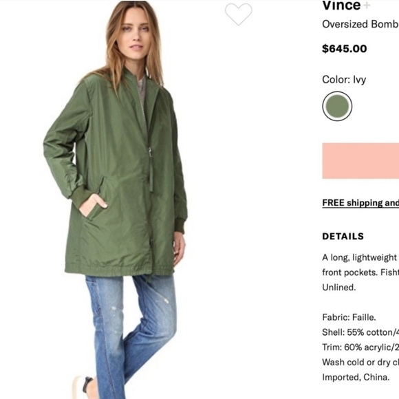 Vince Army Green Oversized Parka Utility Bomber Jacket Women's Size S - Picture 2 of 14